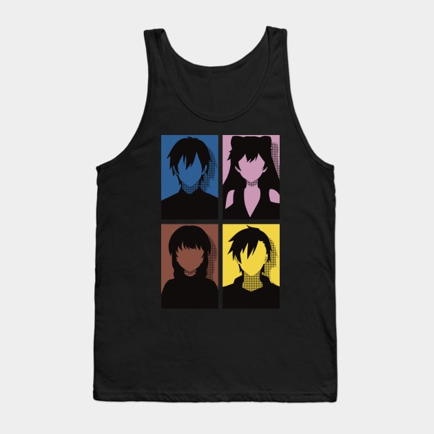 All Main Characters from More than a married couple, but not lovers or Fuufu Ijou, Koibito Miman: Akari Watanabe, Shiori Sakurazaka, Jirou Yakuin and Minami Tenjin in Pop Art Design Tank Top by Animangapoi